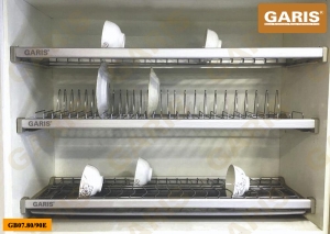 Giá bát đĩa đa năng cố định, nan tròn bề mặt điện hóa, 3 tầng, lắp tủ bếp trên