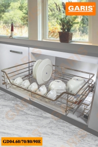 Giá xoong nồi – bát đĩa đa năng, nan vuông bề mặt điện hóa (electrolized), dùng được cho cả cánh mở lẫn cánh kéo